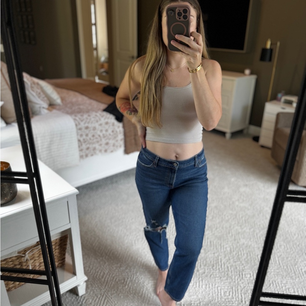 Abercrombie The Mom Jeans High Rise Dark Wash Size 29 Distressed